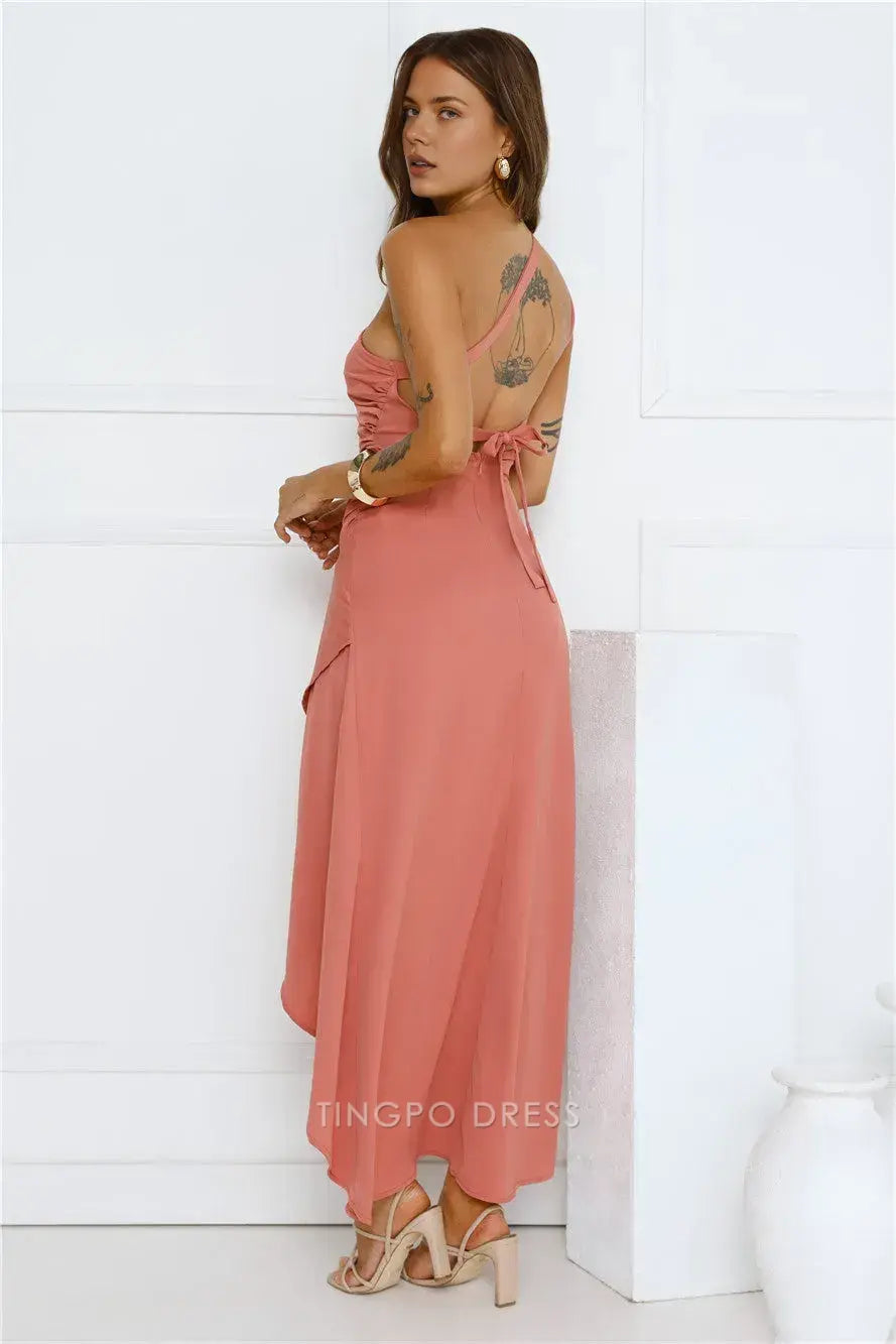 Elegant One - Shoulder Asymmetrical Maxi Dress with Side Slit Prom Dress